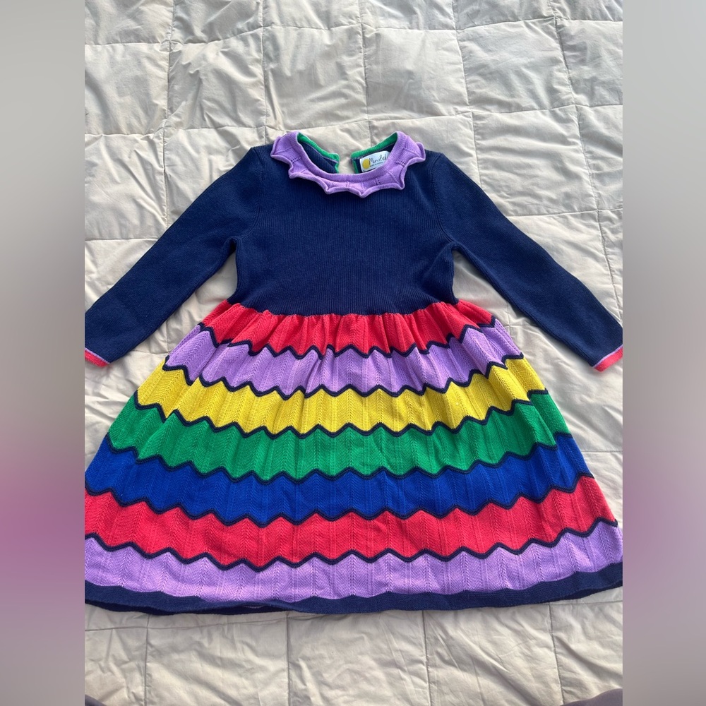 Mini Boden Knit Rainbow Dress, Size 4-5 yo
